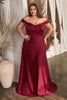 Cinderella Divine CD325 Off Shoulder Simple Satin Bridesmaids Gown - BURGUNDY / 4 - Dress
