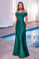 Cinderella Divine CD325 Off Shoulder Simple Satin Bridesmaids Gown - EMERALD GREEN / 4 - Dress