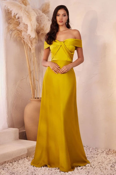 Cinderella Divine CD325 Off Shoulder Simple Satin Bridesmaids Gown - MUSTARD / 4 - Dress