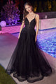 LA Merchandise LARCD874 Embroidered A-line Glitter Prom Formal Gown - BLACK / 12 - Dress