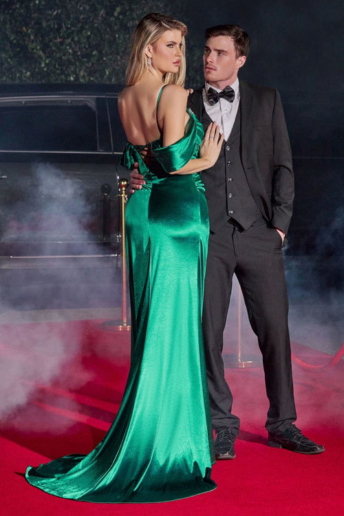 Cinderella Divine CD875 Cold Shoulder Satin Gown - Dress