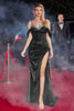 Cinderella Divine CD875 Cold Shoulder Satin Gown - BLACK / 2 - Dress