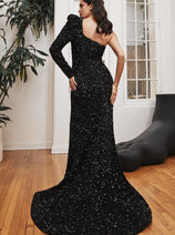 Cinderella Divine CD885 One Sleeve Sequins Cut Out Red Carpet Gown