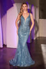 Cinderella Divine CD935 Sleeveless Iridescent Mermaid Evening Dress - SMOKY BLUE / 4 - Dress