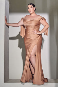 Cinderella Divine CD943 Plus Size Off Shoulder Bridesmaids Evening Gown - DESERT ROSE / 18 - Dress