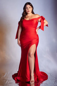 Cinderella Divine CD943 Plus Size Off Shoulder Bridesmaids Evening Gown - RED / 18 - Dress