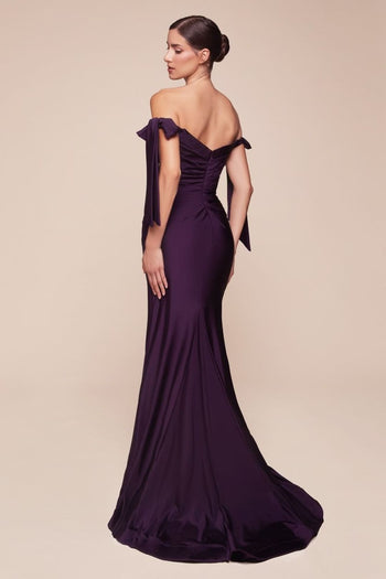 Cinderella Divine CD943 Sexy Stretchy Bow Straps Long Prom Dress - Dress