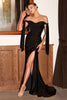 Cinderella Divine CD943 Sexy Stretchy Bow Straps Long Prom Dress - BLACK / 4 - Dress