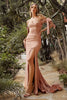 Cinderella Divine CD943 Sexy Stretchy Bow Straps Long Prom Dress - DESERT ROSE / 4 - Dress