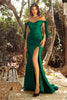 Cinderella Divine CD943 Sexy Stretchy Bow Straps Long Prom Dress - EMERALD / 4 - Dress