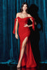 Cinderella Divine CD943 Sexy Stretchy Bow Straps Long Prom Dress - RED / 4 - Dress