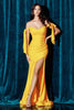 Cinderella Divine CD943 Sexy Stretchy Bow Straps Long Prom Dress - YELLOW / 4 - Dress