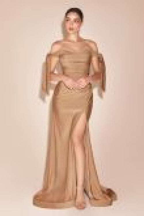 Cinderella Divine CD943C Plus Size Stretchy Bridesmaids Evening Gown - NUDE GOLD / 18 - Dress