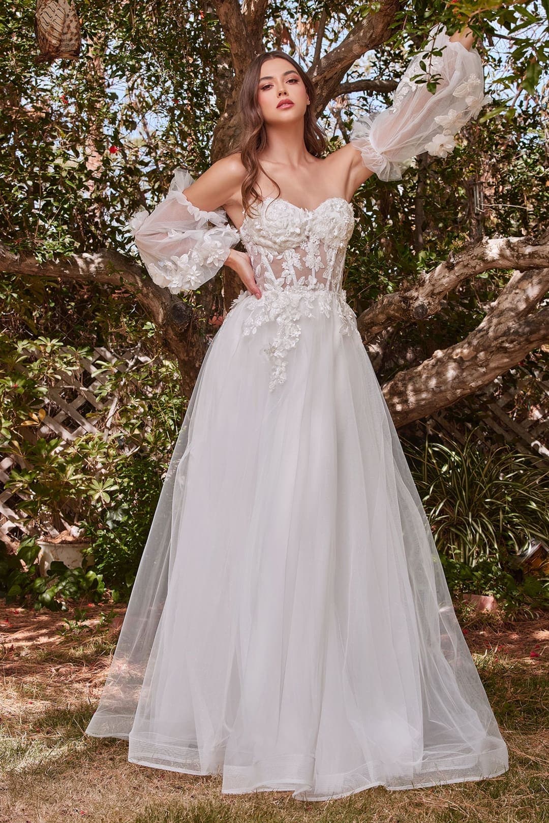 Cinderella Divine CD962WB Floral Corset Wedding Gown - OFF WHITE / 4 - Dress
