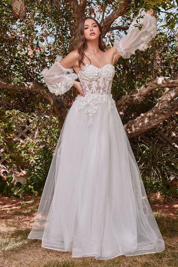 Cinderella Divine CD962WB Floral Corset Wedding Gown - OFF WHITE / 4 - Dress