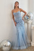 LA Merchandise LARCD995 3D Floral Mermaid Formal Corset Prom Dress - BLUE / 2 - Dress