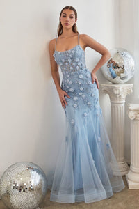 LA Merchandise LARCD995 3D Floral Mermaid Formal Corset Prom Dress - BLUE / 2 - Dress