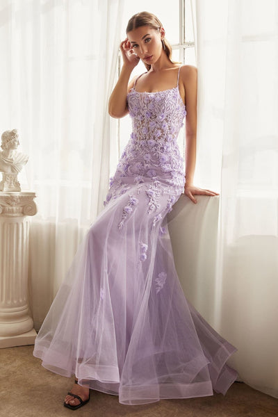LA Merchandise LARCD995 3D Floral Mermaid Formal Corset Prom Dress - LAVENDER / 2 - Dress