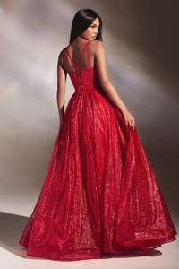 Cinderella Divine CD996 Glitter A-line Dual Straps Pageant Formal Gown - Dress