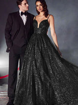Cinderella Divine CD996 Glitter A-line Dual Straps Pageant Long Gown