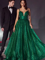 Cinderella Divine CD996 Glitter A-line Dual Straps Pageant Long Gown