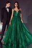 Cinderella Divine CD996 Glitter A-line Dual Straps Pageant Formal Gown - EMERALD GREEN / 2 - Dress