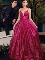 Cinderella Divine CD996 Glitter A-line Dual Straps Pageant Long Gown