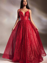 Cinderella Divine CD996 Glitter A-line Dual Straps Pageant Long Gown