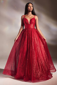 Cinderella Divine CD996 Glitter A-line Dual Straps Pageant Formal Gown - RED / 2 - Dress