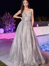 Cinderella Divine CD996 Glitter A-line Dual Straps Pageant Long Gown