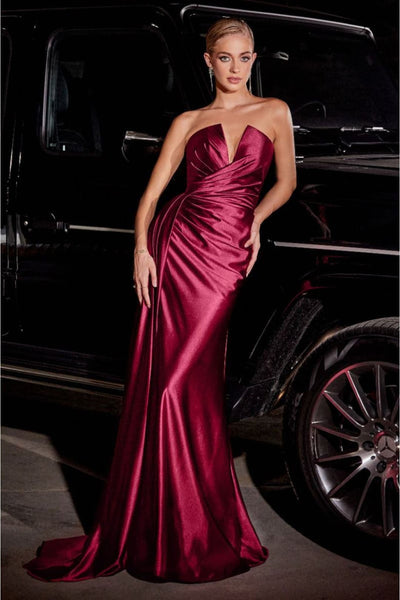 Cinderella Divine CDS441 Strapless Satin Prom Long Dress - BURGUNDY / 2 - Dress