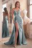 Cinderella Divine CDS441 Strapless Satin Prom Long Dress - DUSTY BLUE / 2 - Dress