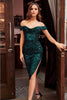 Cinderella Divine CH190 Off Shoulder Sequins Asymmetric Party Dress - EMERALD GREEN / XS - Dress