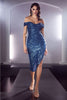Cinderella Divine CH190 Off Shoulder Sequins Asymmetric Party Dress - LAPIS BLUE / XS - Dress