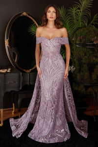 Cinderella Divine J836 Prom Glitter Dress With Train - MAUVE / 6 - Dress