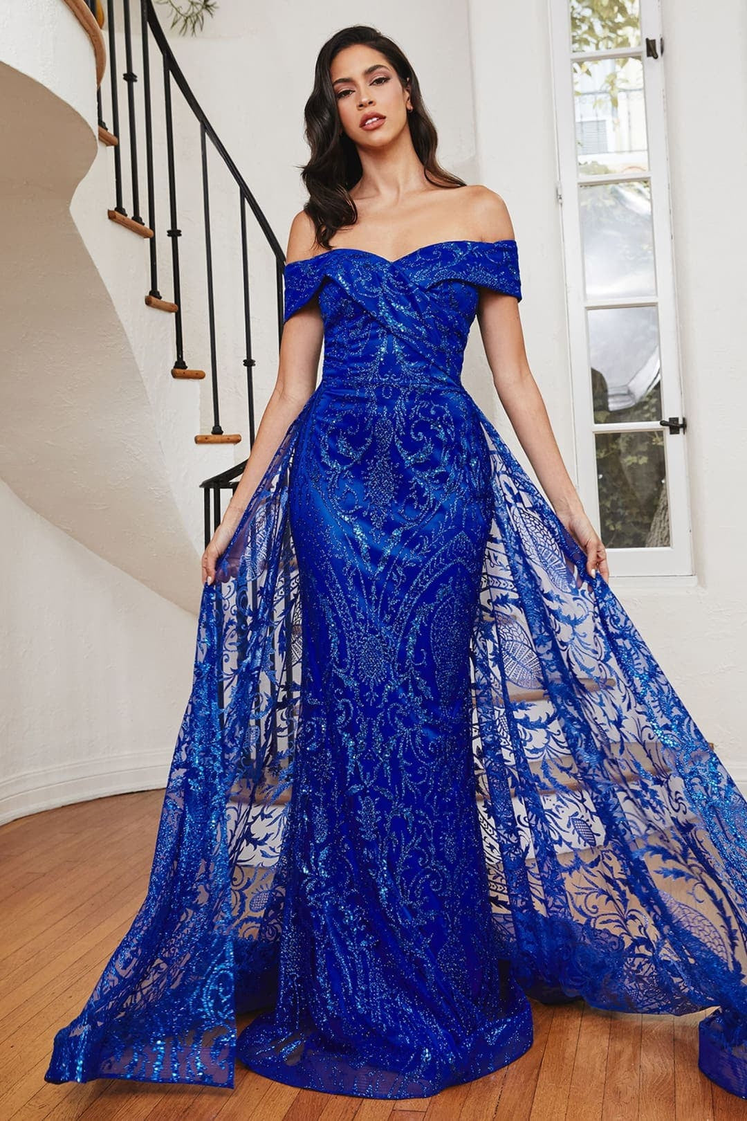 Cinderella Divine J836 Prom Glitter Dress With Train - ROYAL BLUE / 6 - Dress