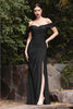 Cinderella Divine KV1050 Sweetheart Fitted Off-Shoulder Evening Gown - BLACK / 4 - Dress