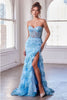 Cinderella Divine KV1095 Sexy Strapless Mermaid Layered Ruffle Dress - BLUE / 2 - Dress