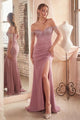 Cinderella Divine OC020 Off-Shoulder Fitted Corset Shimmering Gown - DUSTY ROSE / 2 - Dress