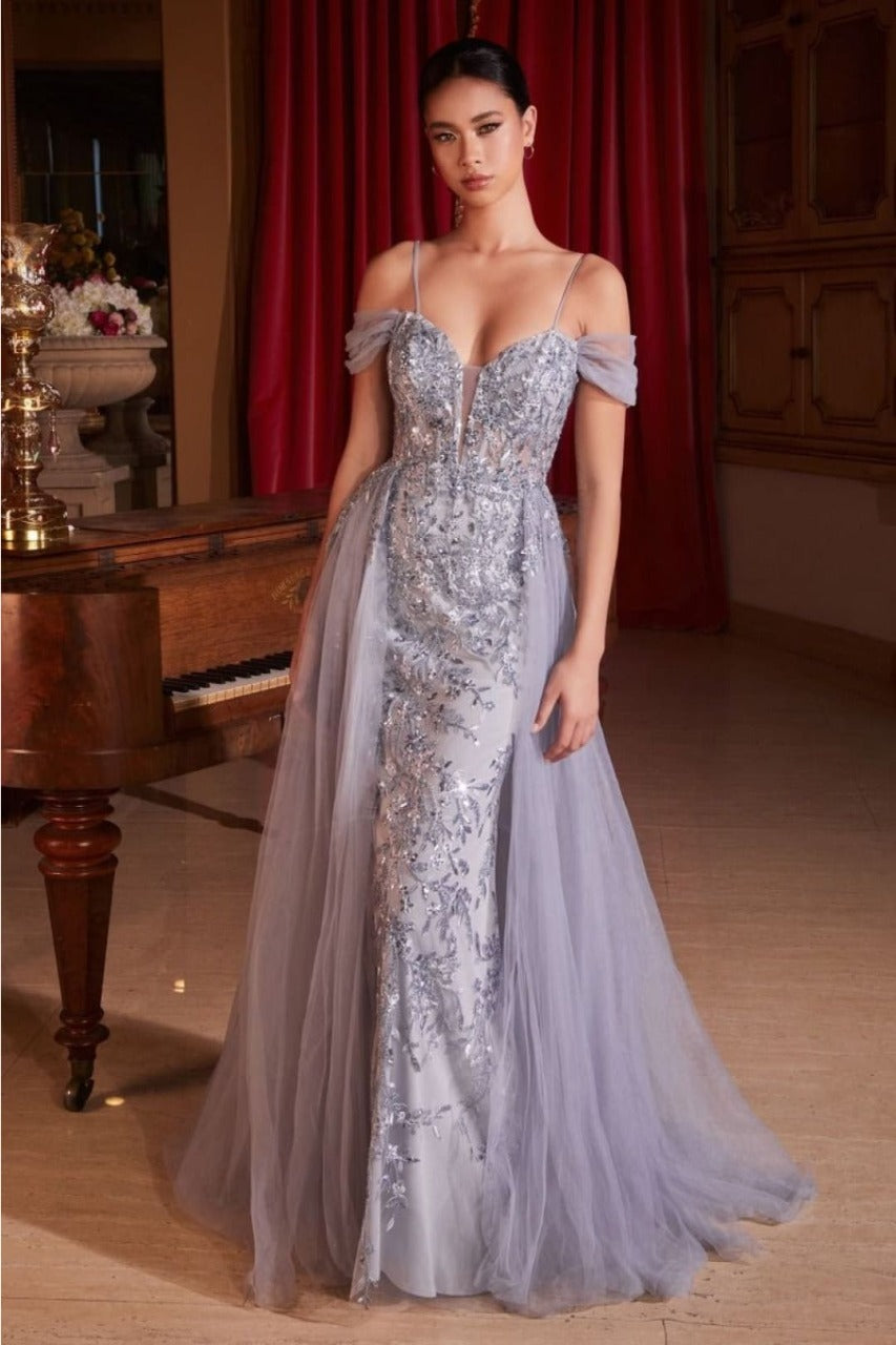 Cinderella Divine SF009 Fitted A-line Embellished Layered Tulle Dress - FOG GREY / 6 - Dress