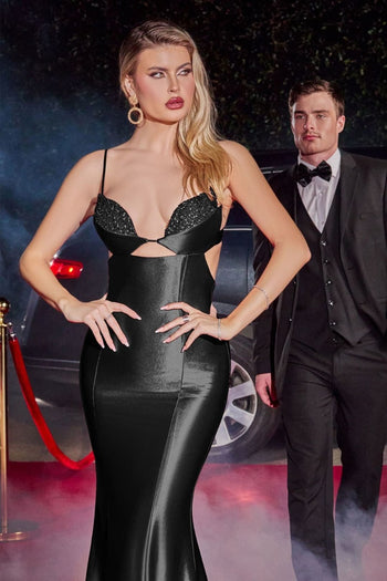 Cinderella Divine Y030 Spaghetti Straps Red Carpet Gown - BLACK / 2 - Dress