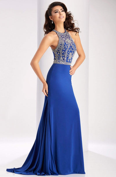 Clarisse - 2807 Crystal Festooned Halter Gown Special Occasion Dress 10 / Royal