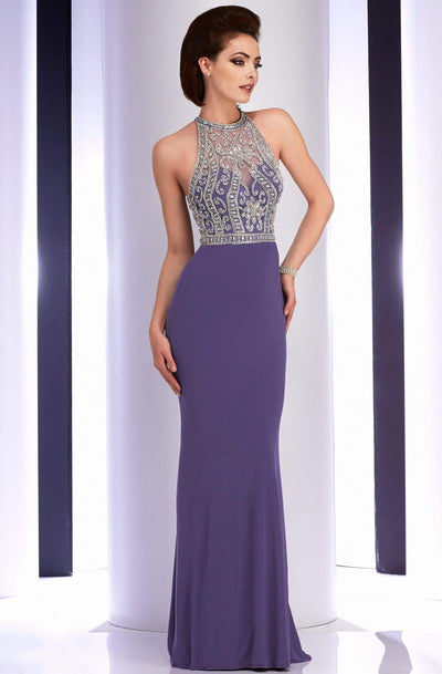 Clarisse - 2807 Crystal Festooned Halter Gown Special Occasion Dress 10 / Smoke