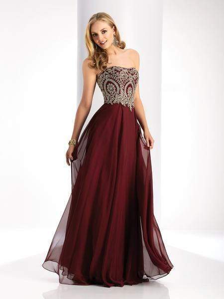 Clarisse - 3000 Strapless Gilt-Appliqued Chiffon Long Gown Special Occasion Dress 0 / Marsala