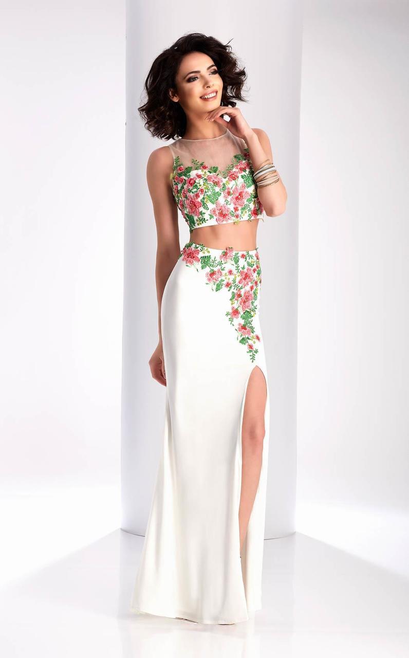 Clarisse 3056 Sheath Sweetheart Slit Embroidered Blend Dress