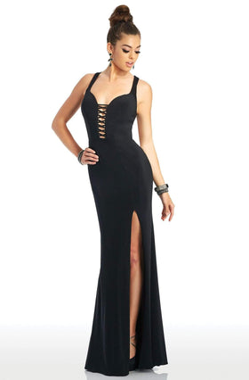 Clarisse 3406 V-Neck Open-Back Slit Floor-Length Blend Dress