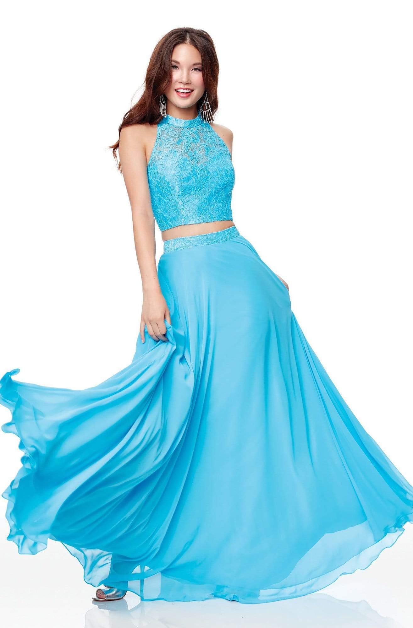 Clarisse 3427 Formal A-Line Halter Lace Floor-Length Chiffon Dress