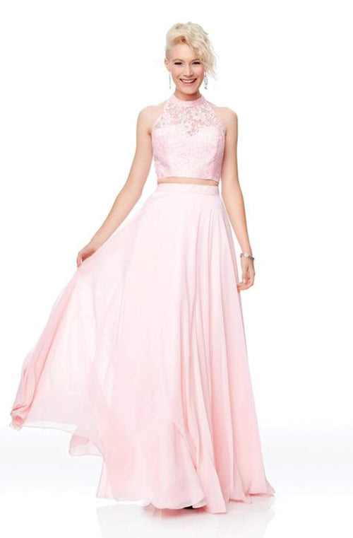 Clarisse 3427 Formal A-Line Halter Lace Floor-Length Chiffon Dress