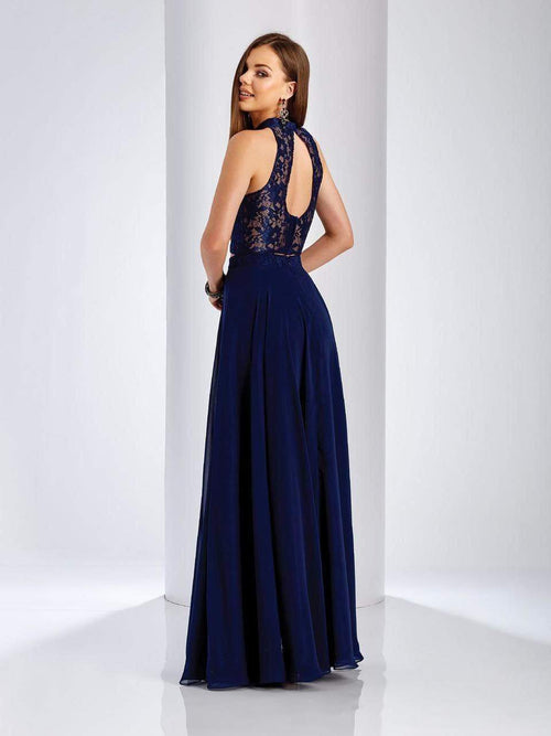 Clarisse 3427 Formal A-Line Halter Lace Floor-Length Chiffon Dress