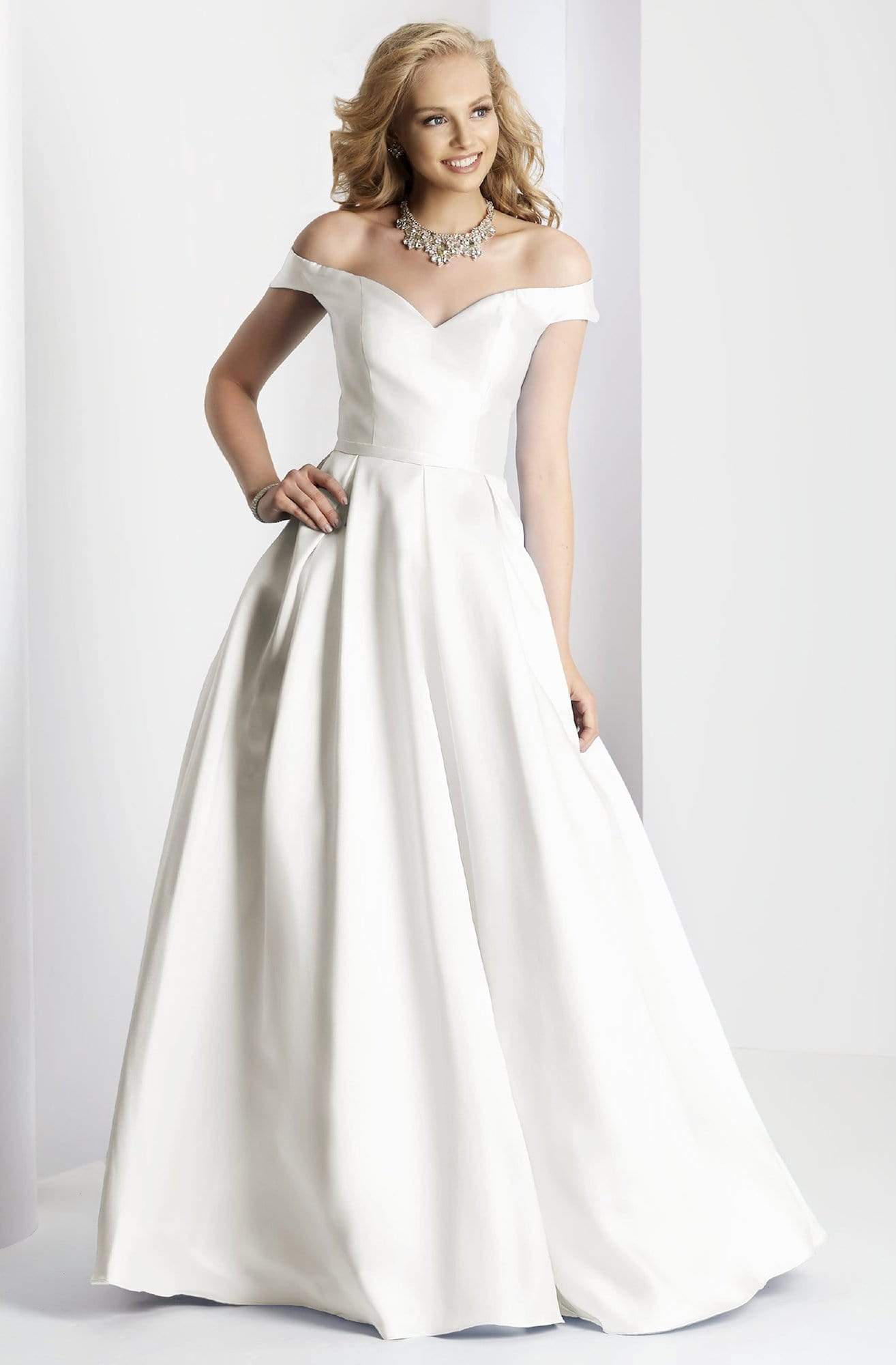 Clarisse - 3442 Off Shoulder Corset Mikado Ballgown Special Occasion Dress 0 / Ivory